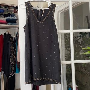 Free people little black vneck dress with gold embellishments